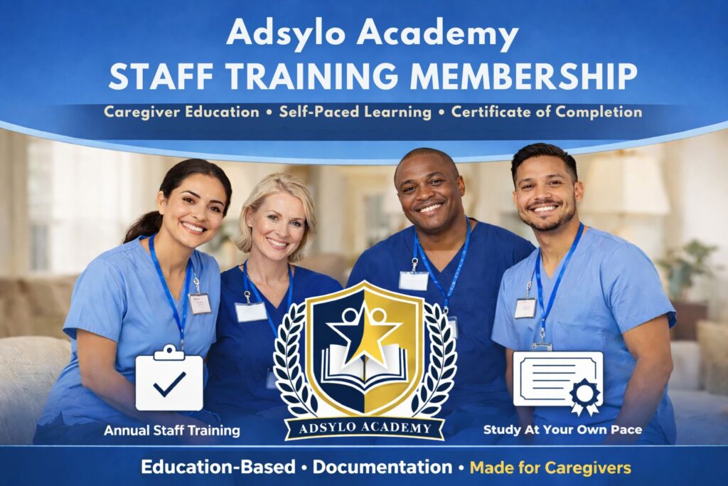 adsylo academy staff training membership caregiver education online & self paced • certificates of completion
